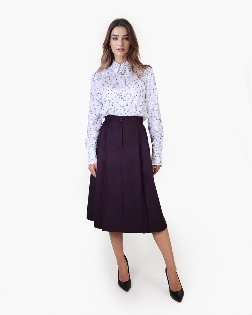 Юбка трапеция со складками на талии, цвета темный пурпур www.EkaterinaSmolina.ru