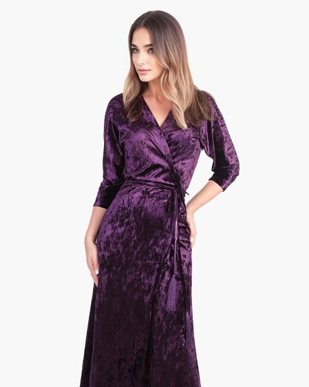 Платье бархатное на запах, цвета царственного пурпура