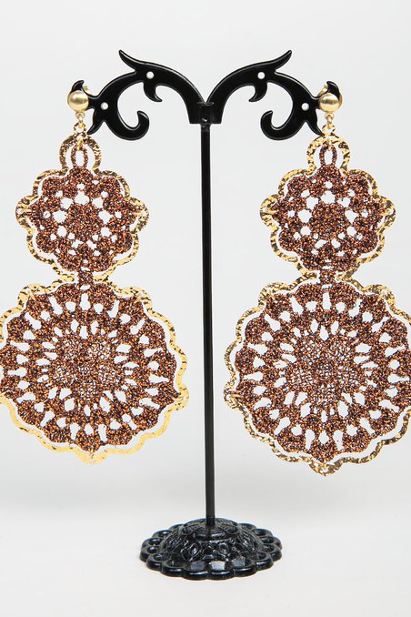 серьги Матрешки, розовые в желтом металле, застежка "гвоздик"