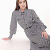 Платье с юбкой годе белое в черную гусиную лапку