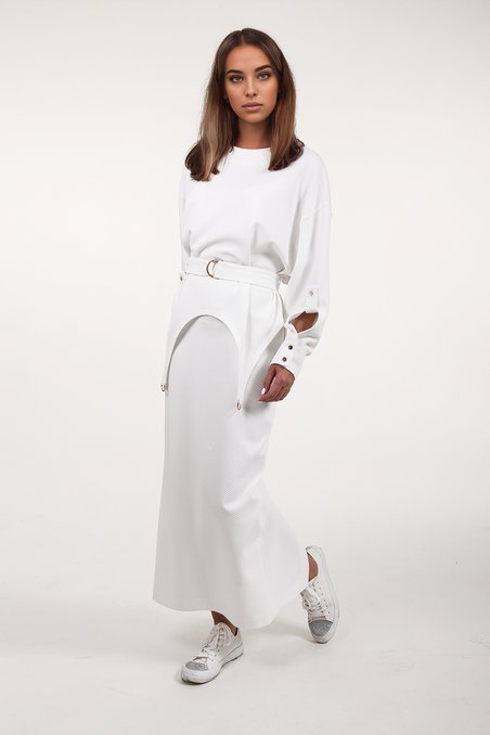 Комплект из свитшота и юбки, белоснежный