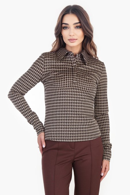 Блуза-поло из трикотажного жаккарда, цвет бежево-шоколадный