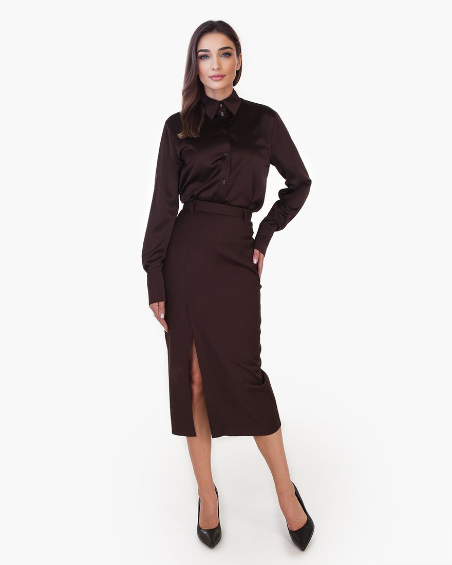 Юбка-карандаш с разрезом, цвета горький шоколад www.EkaterinaSmolina.ru