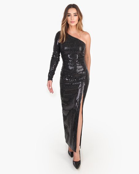 Платье на одно плечо из фактурной ткани