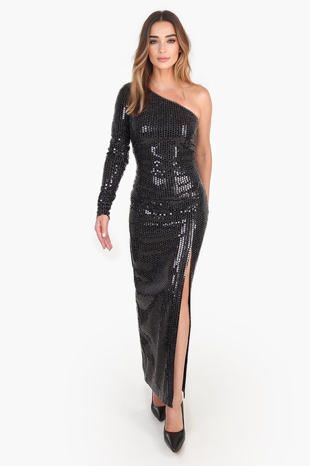 Платье на одно плечо из фактурной ткани