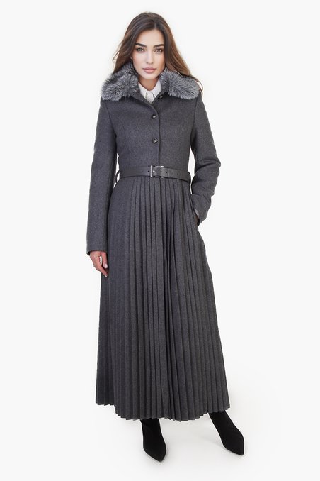 Пальто с юбкой-плиссе дымчатого цвета