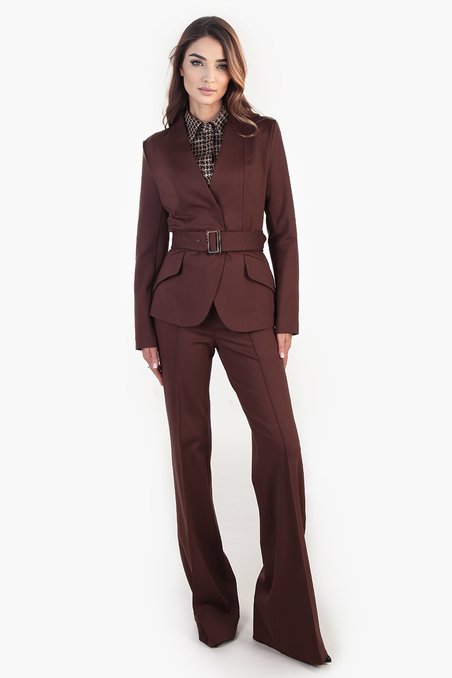 Жакет из джерси с ремнем, цвета молочного шоколада