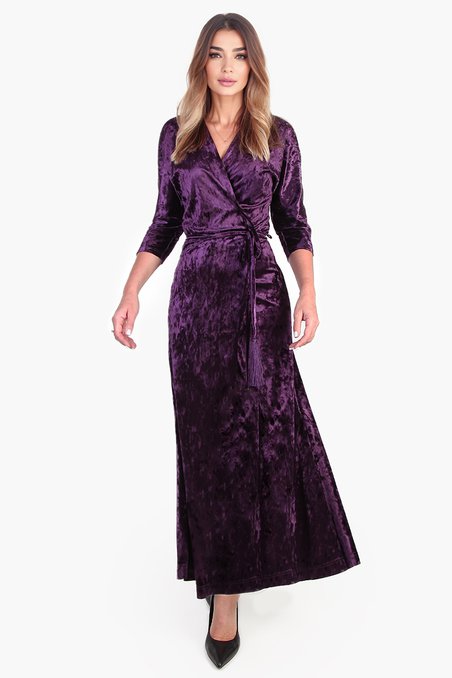 Платье бархатное на запах, цвета царственного пурпура