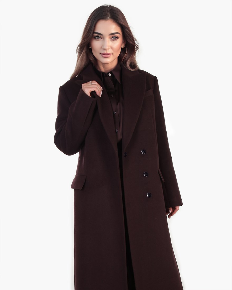 Пальто прямого кроя, цвета горький шоколад www.EkaterinaSmolina.ru