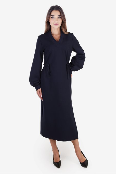 Платье с пышными рукавами, сапфирового цвета 