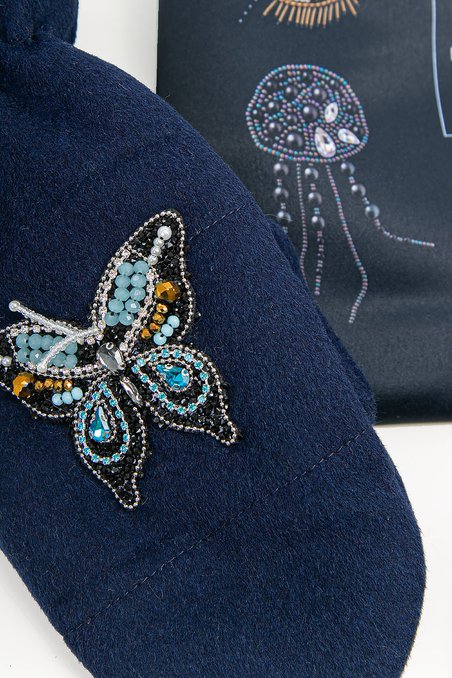 Варежки с декором «Бабочки» темно синие