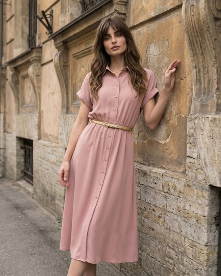Платье рубашка цвета пыльной розы