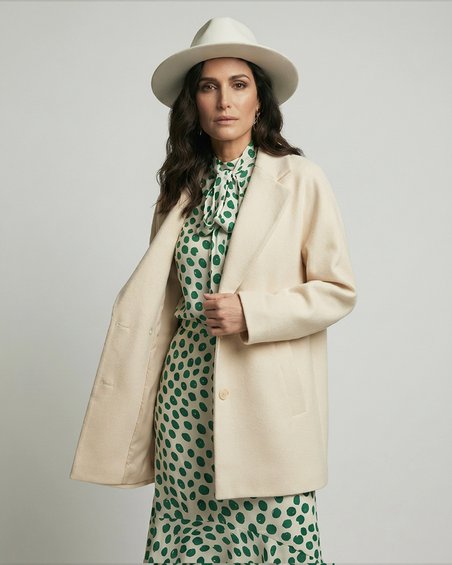 Однобортное полупальто-жакет, молочного цвета 