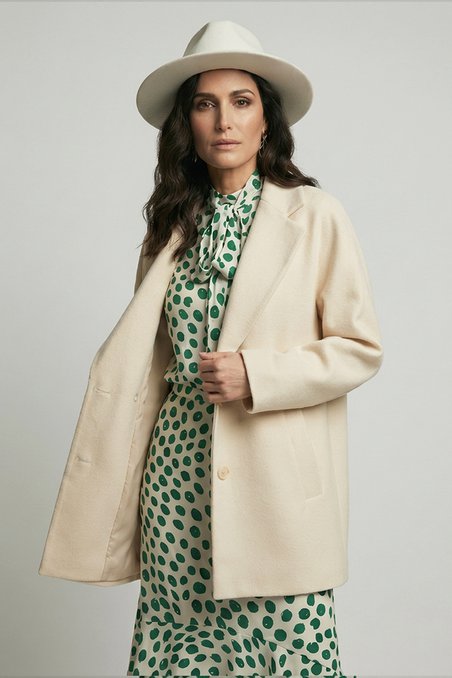 Однобортное полупальто-жакет, молочного цвета 