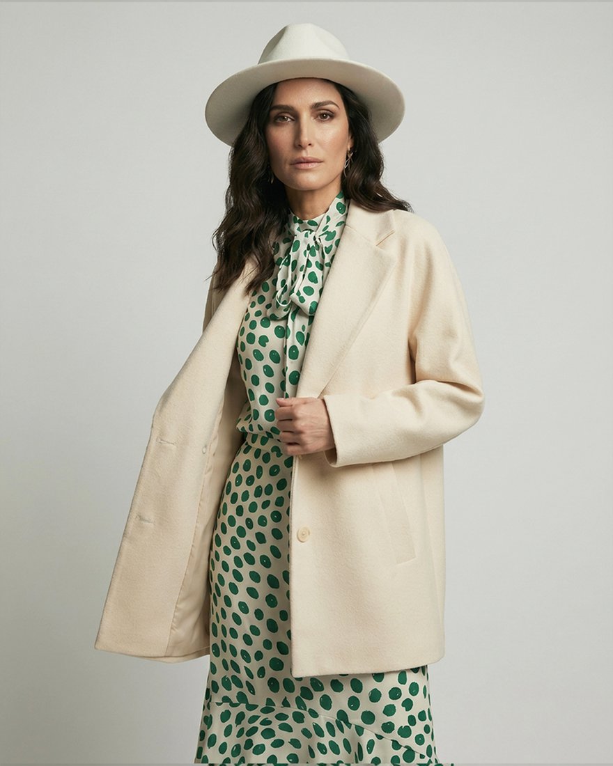 Однобортное полупальто-жакет, молочного цвета  www.EkaterinaSmolina.ru