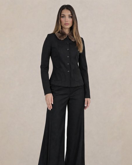 Жакет из джерси с меховым воротником, цвет «Антрацит»