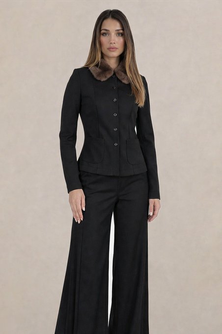 Жакет из джерси с меховым воротником, цвет «Антрацит»