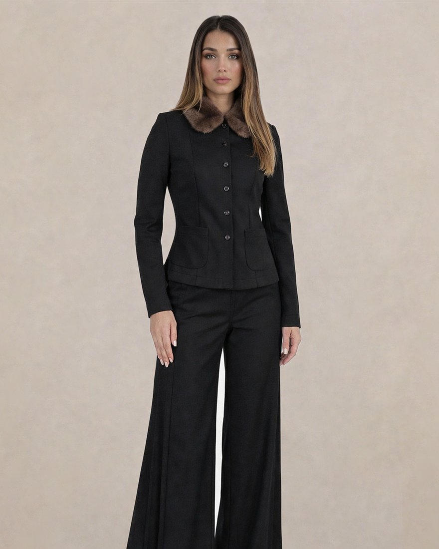 Жакет из джерси с меховым воротником, цвет «Антрацит» www.EkaterinaSmolina.ru