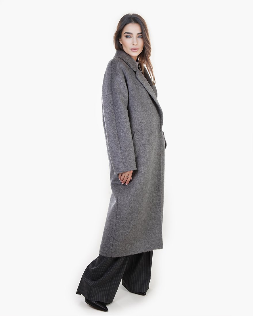 Пальто из ворсового драпа в цвете дымки www.EkaterinaSmolina.ru