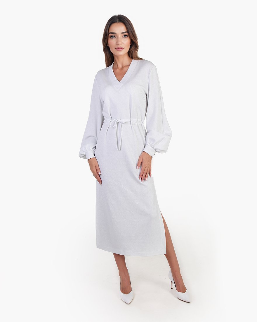 Платье с пышными рукавами, белое с люрексом www.EkaterinaSmolina.ru