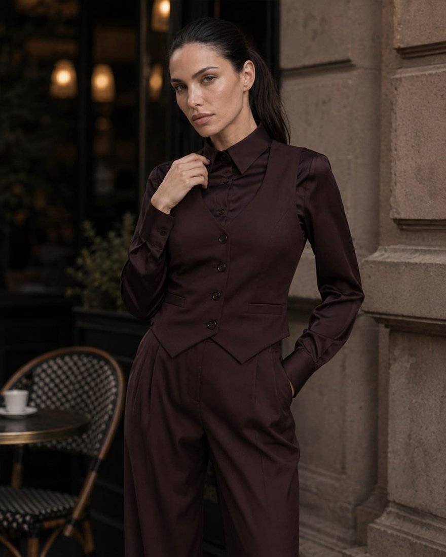 Костюмная жилетка, цвета горького шоколада www.EkaterinaSmolina.ru