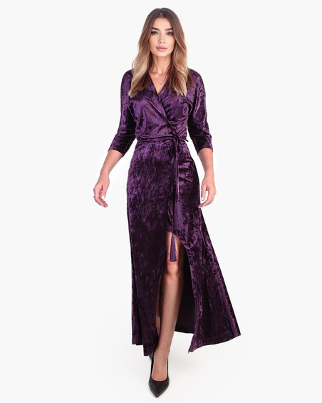 Платье бархатное на запах, цвета царственного пурпура
