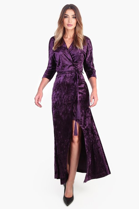 Платье бархатное на запах, цвета царственного пурпура