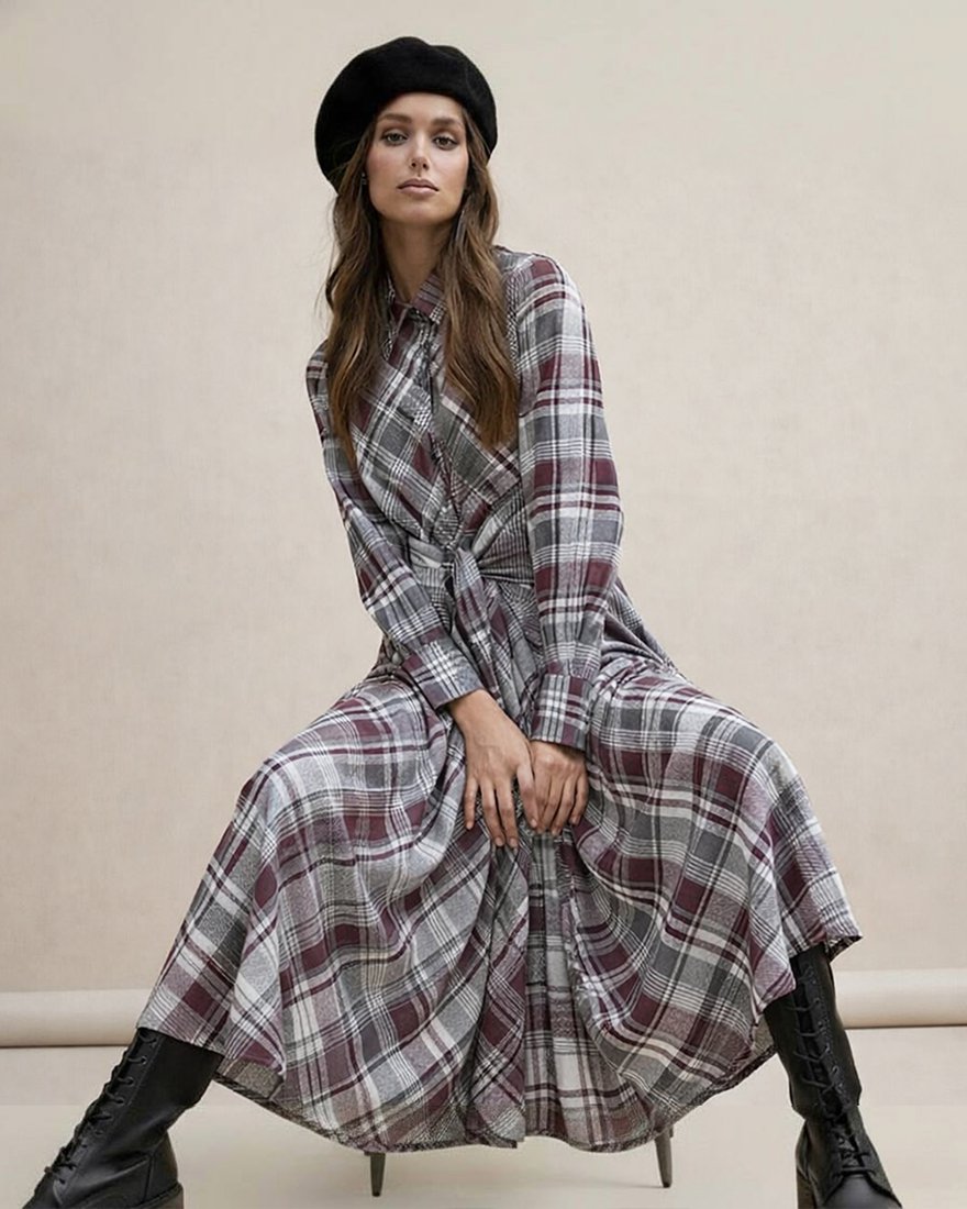 Платье-рубашка в клетку с поясом-лентами www.EkaterinaSmolina.ru