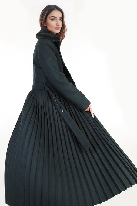 Пальто с юбкой-плиссе цвета мирта