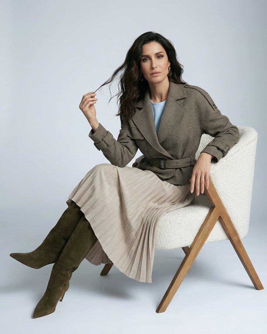 Жакет-косуха в принт «Гусиная лапка», табачного цвета www.EkaterinaSmolina.ru