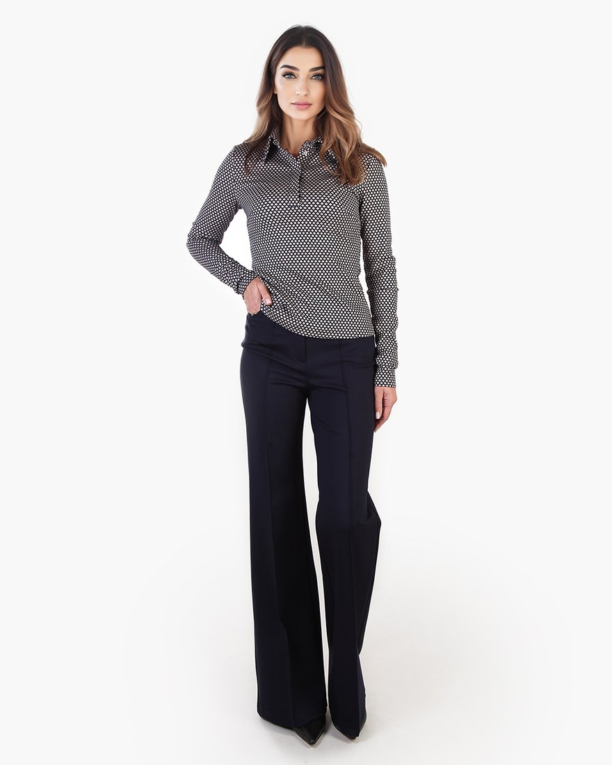 Блуза-поло из трикотажного жаккарда, цвет бежево-синий www.EkaterinaSmolina.ru