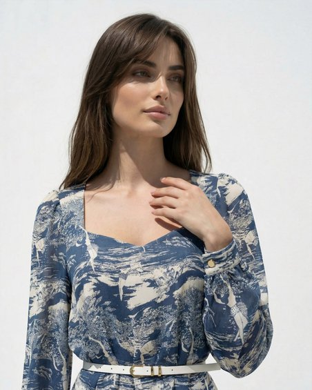 Платье с воланами в принт «Купальщицы», вискоза