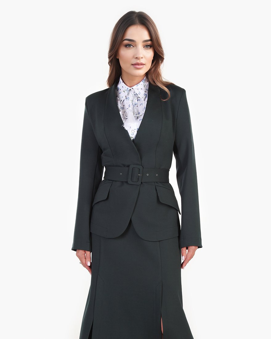 Жакет из джерси с ремнем, в темно-изумрудном оттенке www.EkaterinaSmolina.ru