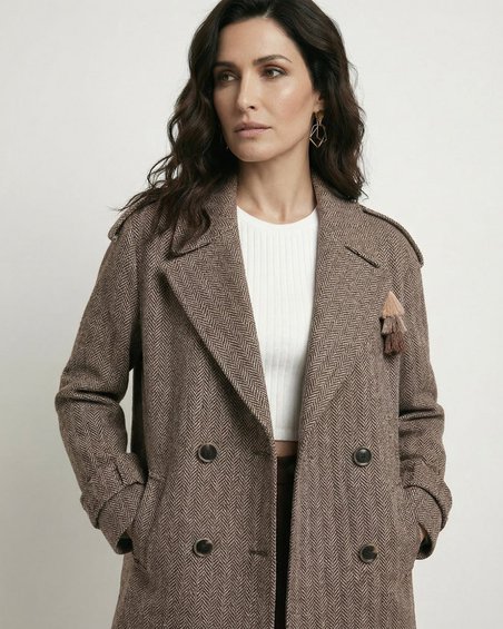 Полупальто-бушлат с кисточкой на воротнике, табачного цвета