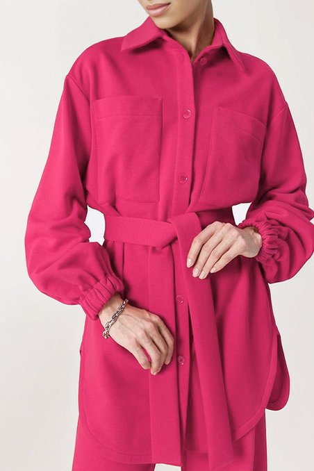 Блуза удлиненная неоного-розового цвета с глубокими карманами