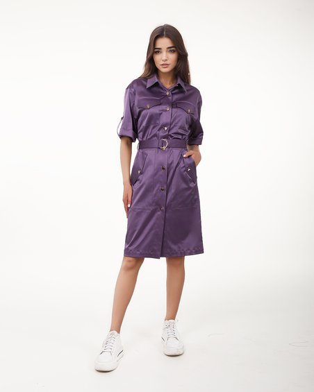 Платье-рубашка в стиле сафари, цвет сатиновый пурпур