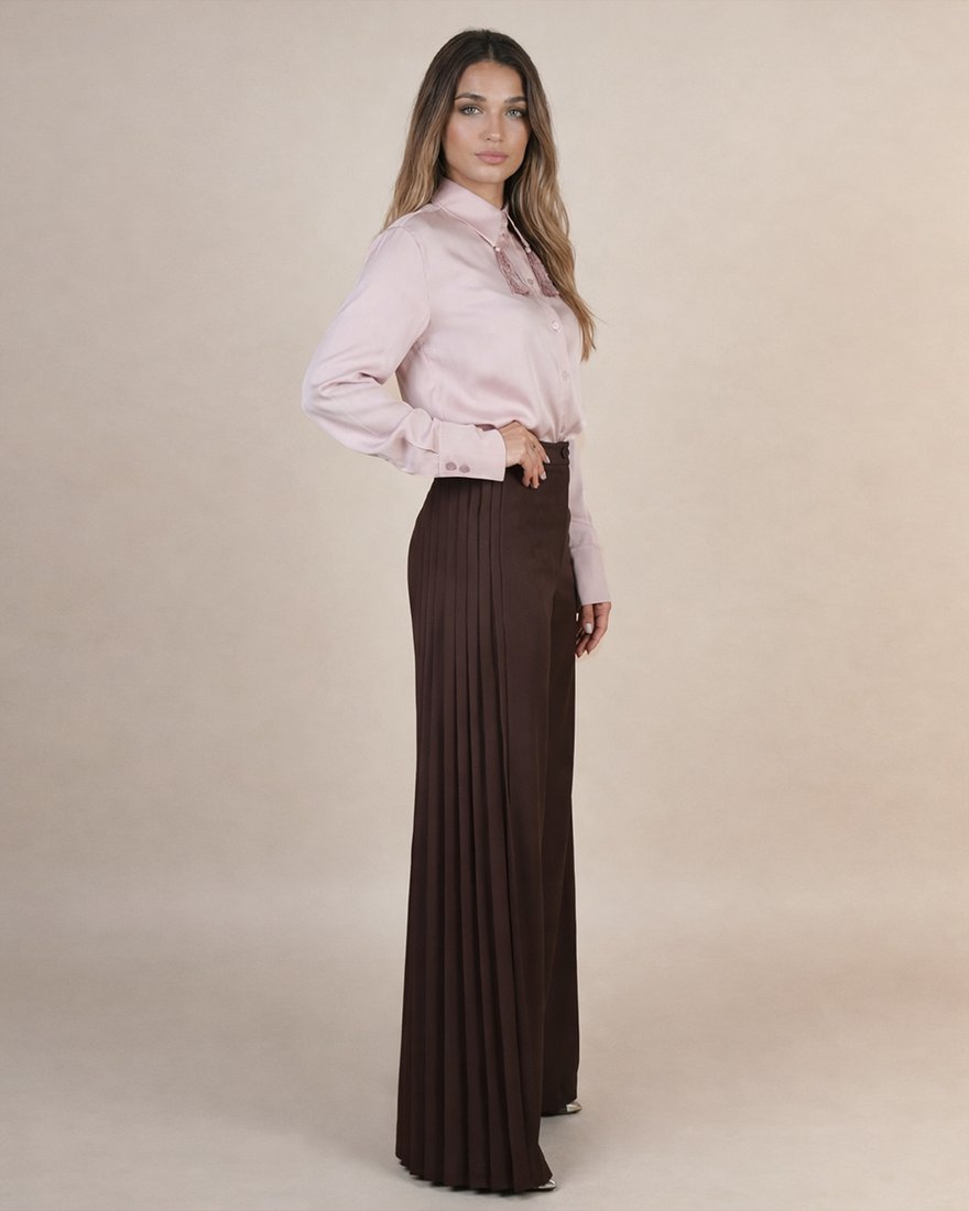 Брюки с плиссированными вставками, цвет «Горький шоколад» www.EkaterinaSmolina.ru