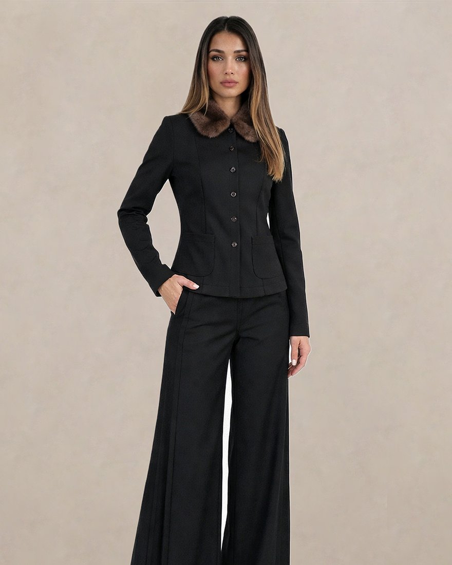 Жакет из джерси с меховым воротником, цвет «Антрацит» www.EkaterinaSmolina.ru