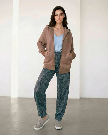 Худи на молнии с капюшоном цвета "Каппучино"