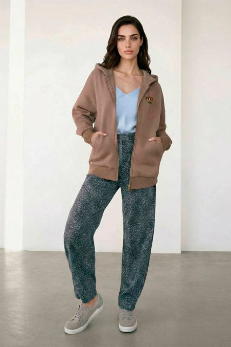 Худи на молнии с капюшоном цвета "Каппучино"