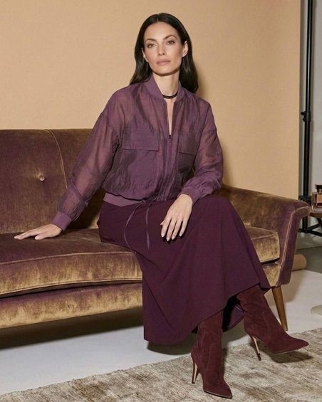 Полупрозрачный бомбер на молнии, винный