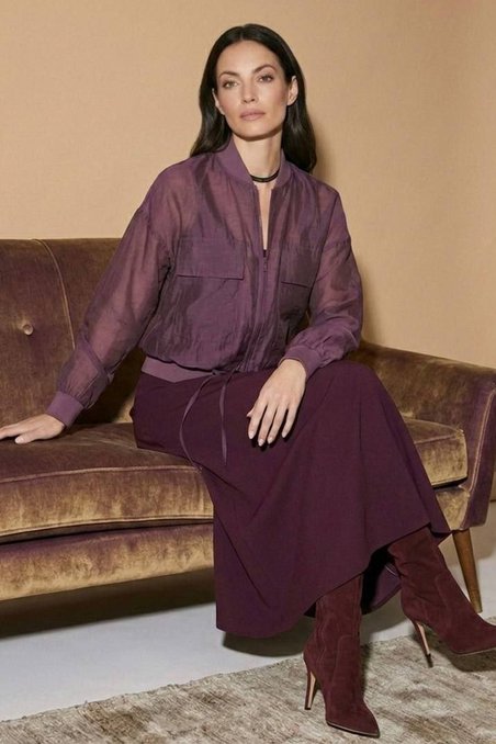 Полупрозрачный бомбер на молнии, винный