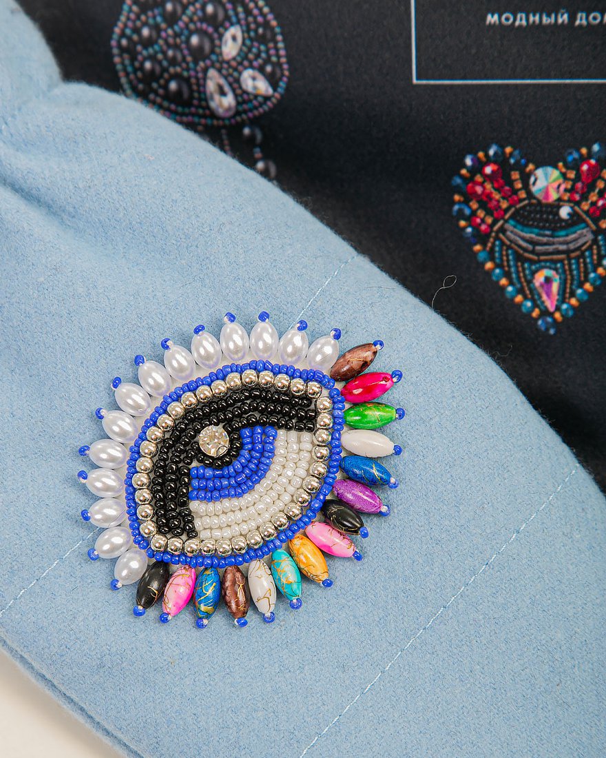 Варежки с декором «Глаза», голубые www.EkaterinaSmolina.ru