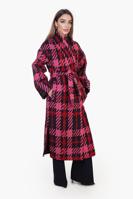Пальто-кимоно из жаккарда в крупную клетку