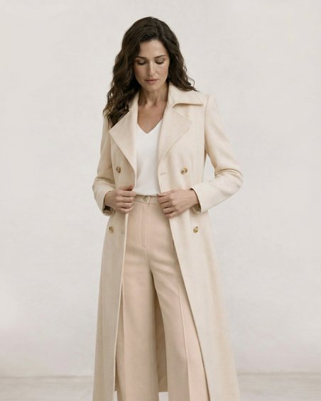Пальто-тренч из водоотталкивающего бархата, «Кремовый»