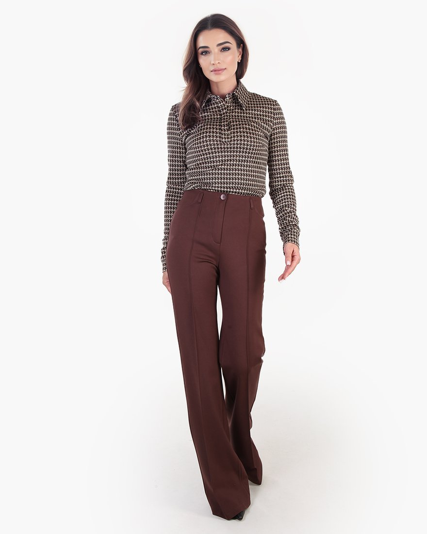 Брюки-клеш из джерси со стрелками, цвета молочного шоколада www.EkaterinaSmolina.ru