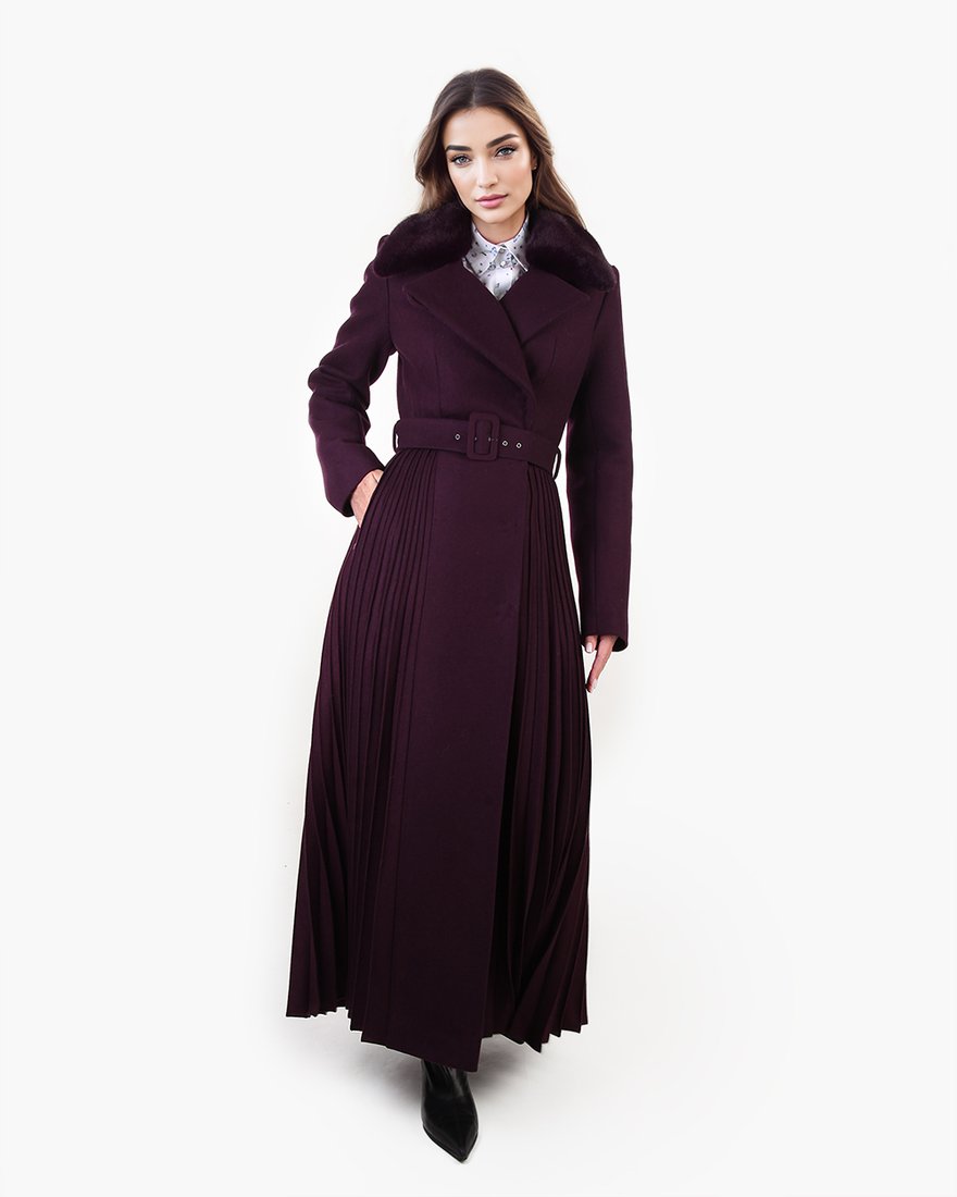 Пальто с юбкой-гофре цвета темный пурпур www.EkaterinaSmolina.ru