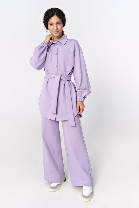 Блуза удлиненная фиолетового цвета без подкладки