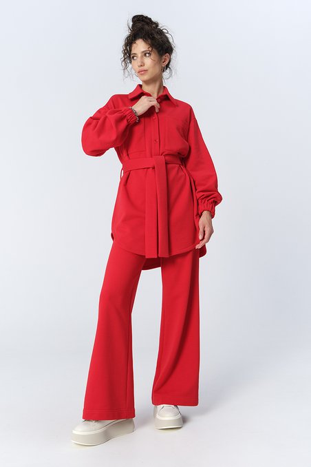 Блуза с рукавом с манжетами на резинке крарминно-красного цвета