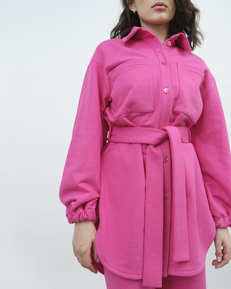 Блуза неоного-розового цвета с симметричными карманами